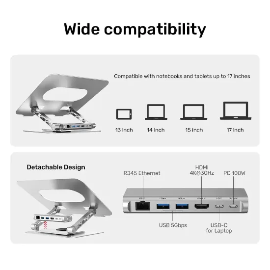 UNITEK 360D METAL 15.6” NOTEBOOK STAND 5in1 D1109B resmi
