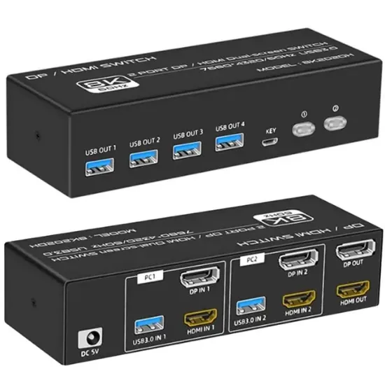 Powermaster 8K202DH 8K 2 Port DP/HDMI Kvm Switch resmi