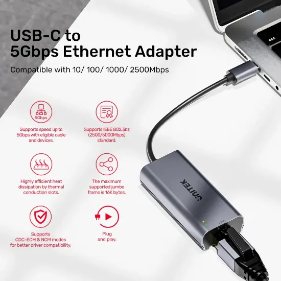 UNITEK USB TYPE-C TO 5GBPS ETHERNET ADAPTÖR (U1343AGY01) resmi