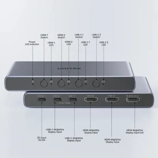 UNITEK 4K HDMI/USB-C SWITCH 4IN1OUT(V1313AGY01-EU) resmi