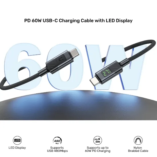 UNITEK USB2.0 1MT 60W LED ŞARJ KABLOSU (C14158ABK01-1M) resmi