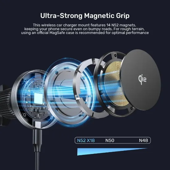 UNITEK Qi2 ARAÇ İÇİ MANYETİK KABLOSUZ ŞARJ (P1404ABK01) resmi