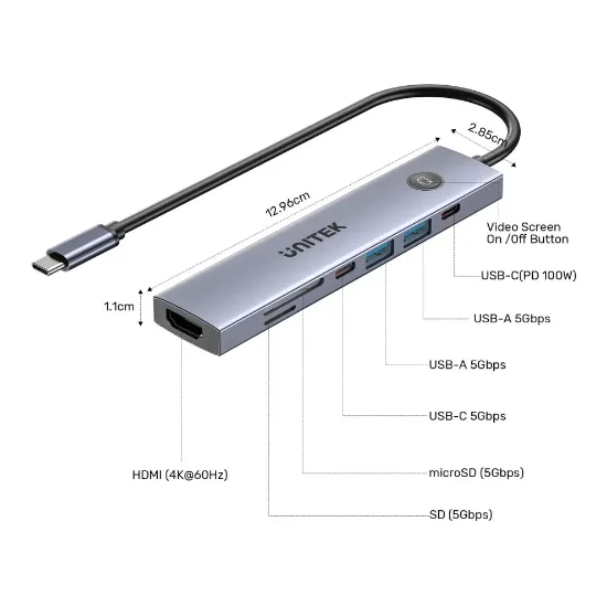 UNITEK UHUB S7 PRO 7-IN-1 5GBPS USB-C HUB (H1124AGY01) resmi