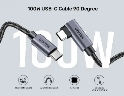 UNITEK TYPE-C HIZLI ŞARJ 90D 3MT 100W(C14123BK-3M) resmi