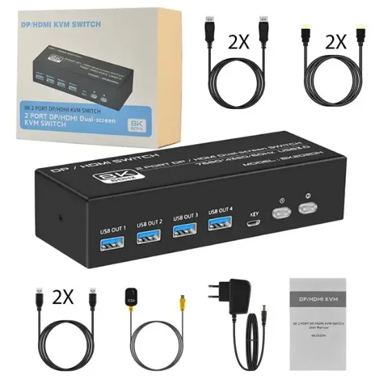 Powermaster 8K202DH 8K 2 Port DP/HDMI Kvm Switch resmi