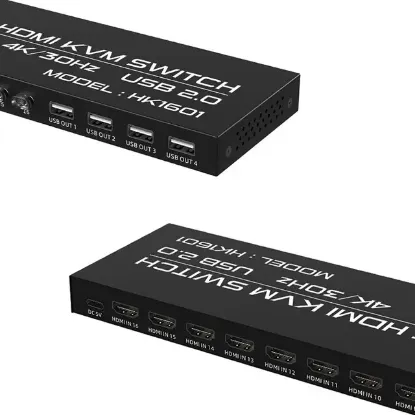 Powermaster HK1601 16 Port 4K 30HZ Video HDMI 2.0 Kvm Anahtarlı Kablolu Switch resmi