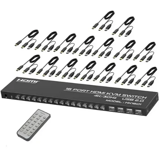 Powermaster HK1601 16 Port 4K 30HZ Video HDMI 2.0 Kvm Anahtarlı Kablolu Switch resmi