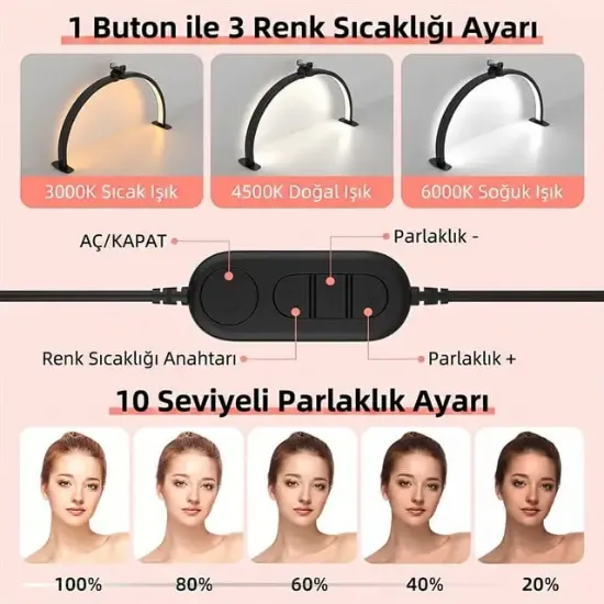 TrLed F-700A 70CM Pembe Elmas Taşlı Beyaz Katlanabilir Masaüstü Manikür ve Protez Tırnak Lambası resmi
