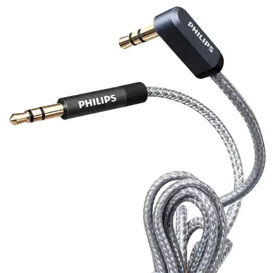 Philips SWR2114F/93 1 Metre 3.5mm Stereo AUX Ses Kablosu 90 Derece L Tipi Açılı Örgülü Zırhlı resmi