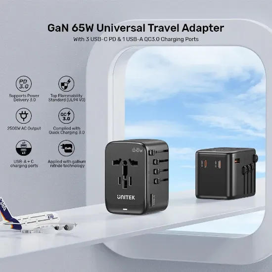 UNITEK 65W UNIVERSAL TRAVEL ADAPTÖR (P1122ABK01) resmi