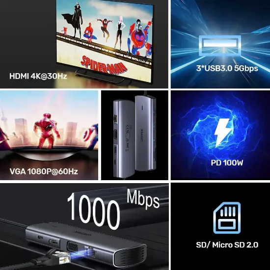 UNITEK USB-C 9in1 UNIVERSAL DOCK STATION (D1113A) resmi