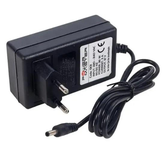 Powermaster PM-1301 12 Volt - 3 Amper 3.5*1.35 Mm Uçlu Vera Yazar Kasa Pos Plastik Kasa Adaptör resmi