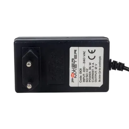 Powermaster PM-1301 12 Volt - 3 Amper 3.5*1.35 Mm Uçlu Vera Yazar Kasa Pos Plastik Kasa Adaptör resmi