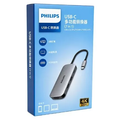 Philips SWR1602T/93 USB-C 7'si 1 Arada 8K DP + Dual 4K HDMI 100W PD Çok Fonksiyonlu Hub resmi