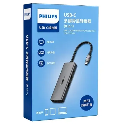 Philips SWR1602S/93 USB-C 8'i 1 Arada 8K DP + Dual 4K HDMI + VGA 100W PD Ultra Hub İstasyonu resmi
