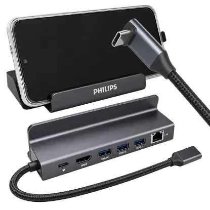 Philips SWR1691A/93 USB-C 6'sı 1 Arada Stand Tasarımlı Hub - 4K 60Hz HDMI, 1000Mbps LAN, 100W PD resmi
