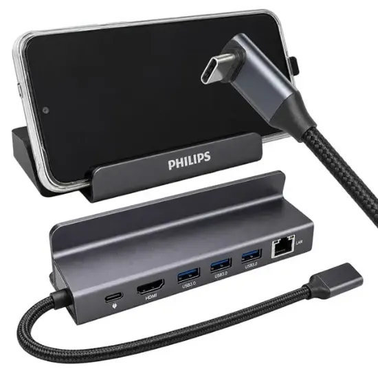 Philips SWR1691A/93 USB-C 6'sı 1 Arada Stand Tasarımlı Hub - 4K 60Hz HDMI, 1000Mbps LAN, 100W PD resmi