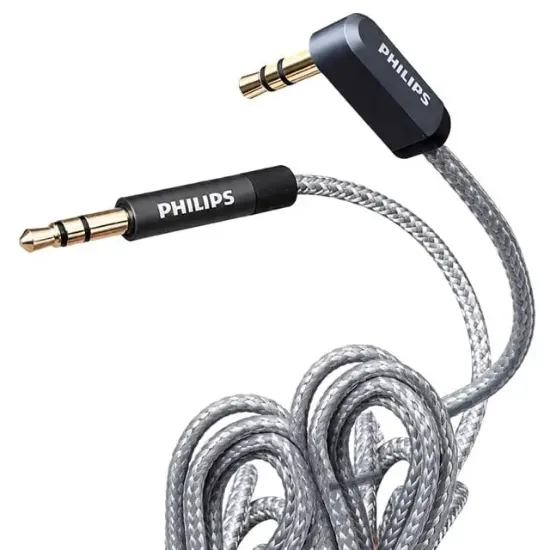 Philips SWR2114F/93 1 Metre 3.5mm Stereo AUX Ses Kablosu 90 Derece L Tipi Açılı Örgülü Zırhlı resmi