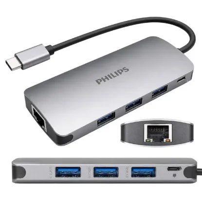 Philips SWR1607H/93 USB-C 5'i 1 Arada Hub - RJ45 Ethernet + 3 Port USB 3.0 resmi