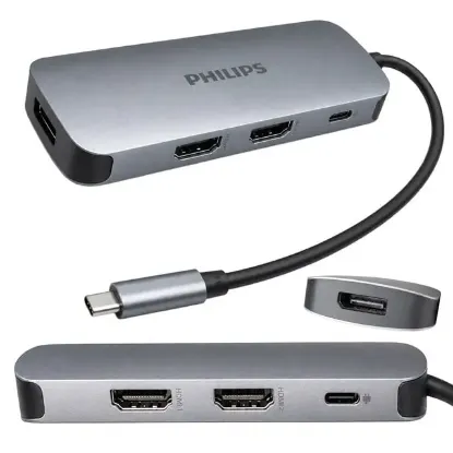 Philips SWR1602T/93 USB-C 7'si 1 Arada 8K DP + Dual 4K HDMI 100W PD Çok Fonksiyonlu Hub resmi