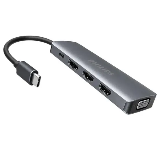 Philips SWR1602S/93 USB-C 8'i 1 Arada 8K DP + Dual 4K HDMI + VGA 100W PD Ultra Hub İstasyonu resmi