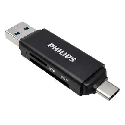 Philips SWR1617B/93 USB 3.0 & USB-C Çift Girişli SD/TF Kart Okuyucu - OtG Destekli resmi
