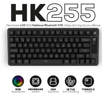 HAWK GAMING HK258B MEMBRANE LCD RGB KABLOSUZ BLUET resmi
