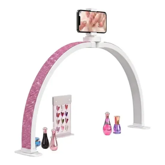 TrLed F-700A 70CM Pembe Elmas Taşlı Beyaz Katlanabilir Masaüstü Manikür ve Protez Tırnak Lambası resmi