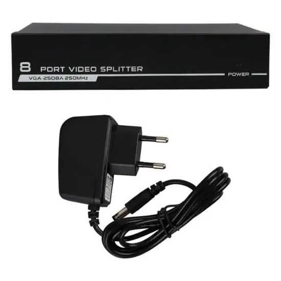PowerMaster PM-2553 8 Port VGA Dağıtıcı Çoğaltıcı Splitter 9 Volt Adaptörlü 1920X1440 250Mhz resmi
