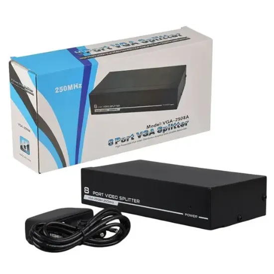 PowerMaster PM-2553 8 Port VGA Dağıtıcı Çoğaltıcı Splitter 9 Volt Adaptörlü 1920X1440 250Mhz resmi