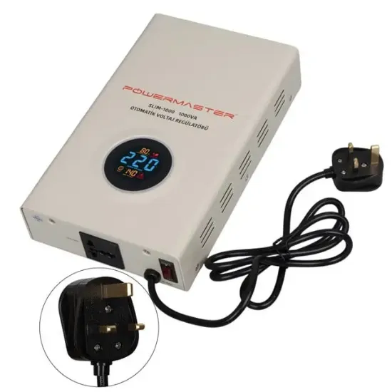 Powermaster SLIM-1000 Otomatik 1000VA Kombi Voltaj Regülatörü (İngiliz Fişli ve Evrensel Çoklu Soketli) resmi