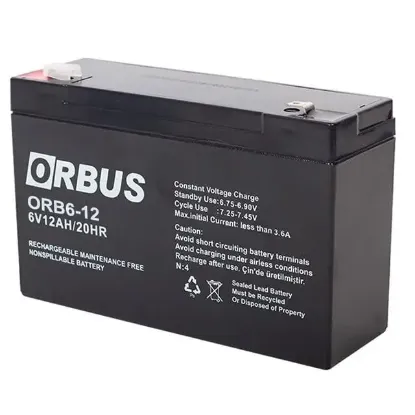 Orbus 6 Volt 12 Amper Kuru Akü ORB6-12 (150x50x94 Mm) resmi