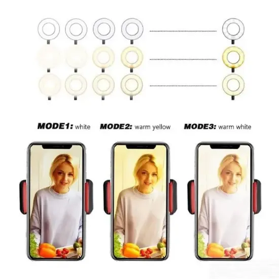 Powermaster PM-2577 Masa Sabitlemeli 3000K-5000K-6500K Selfie Işıklı Telefon Tutacağı Akrobat 2in1 resmi