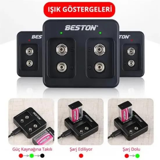 Beston M7005 Siyah 2 X 9 Volt Pil Şarj Cihazı resmi