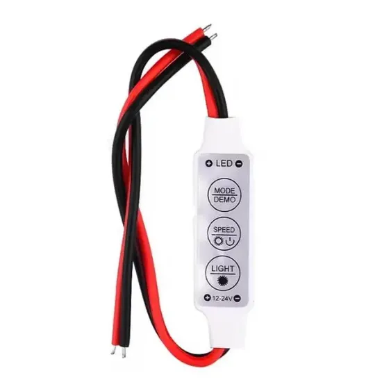 Powermaster 12-24 Volt Mini Üç Tuşlu Tek Renkli Led Kontrol Cihazı (Kırmızı - Siyah Kablo) resmi