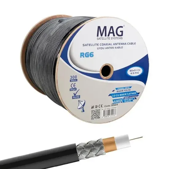 Mag RG6-U6 Cu-Cu Bakır Yeşil Anten Kablo 300 Mt resmi
