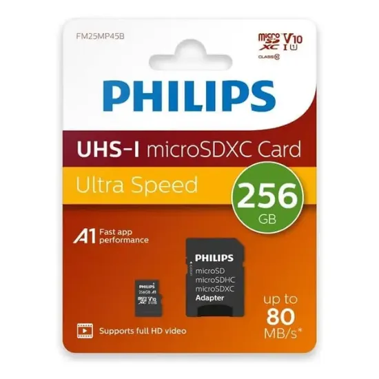 Philips FM25MP45B/00 256GB Class10 UHS-I U1 TF Adaptörlü Micro SDXC Hafıza Kartı resmi