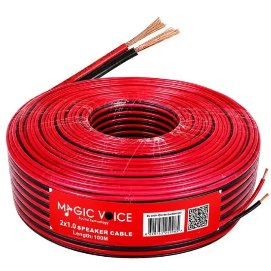 Magicvoice MV-29552 2x1.00mm Siyah Kırmızı 100 Metre CCA Hoparlör Ses Kablosu resmi