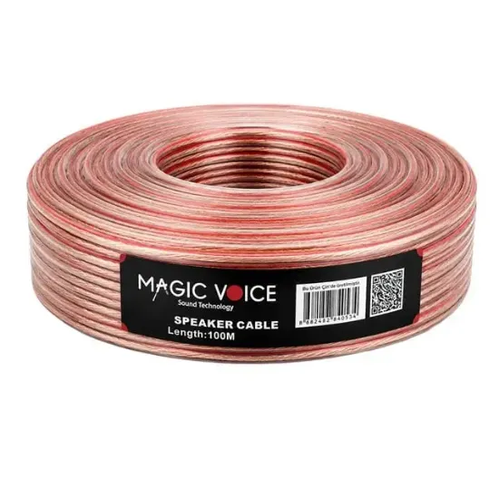 Magicvoice MV-29556 2x0.50mm Şeffaf Kırmızı Çizgili 100 Metre CCA Hoparlör Kablosu resmi