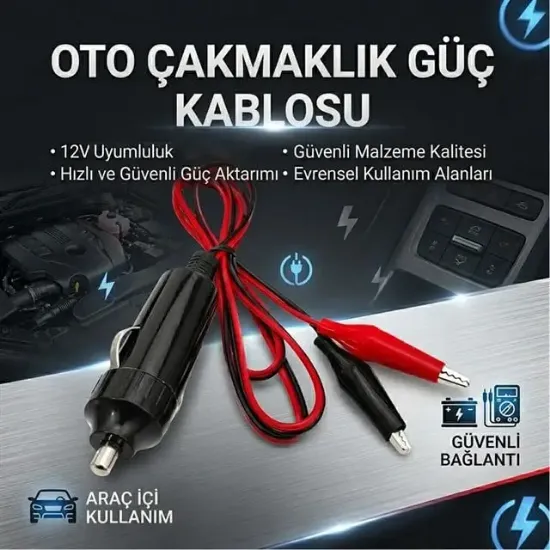 PowerMaster PM-7799 Krokodil Uçlu Araç Çakmak Fişi 1 Metre Kablolu resmi