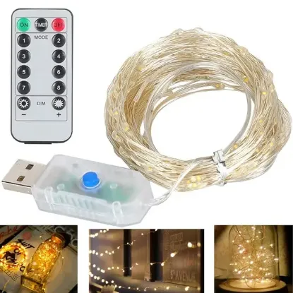  Powermaster PM-37723 USB Girişli Uzaktan Kumandalı 30 Metre 8 Modlu Günışığı Dekoratif Yılbaşı - Peri Led Işık resmi