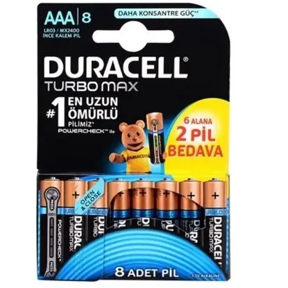 Duracell Turbo Max Alkalin LR03 1.5V AAA İnce 8'li Pil  resmi