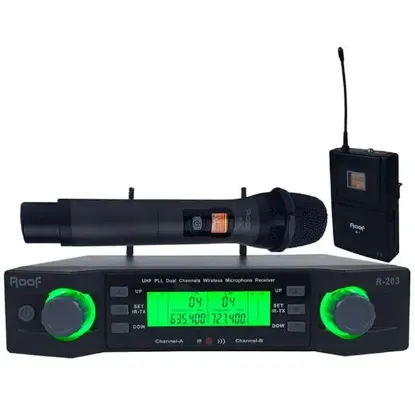 Roof R-203 1 El - 1 Yaka 2 Kanal UHF Kablosuz Telsiz Mikrofon resmi