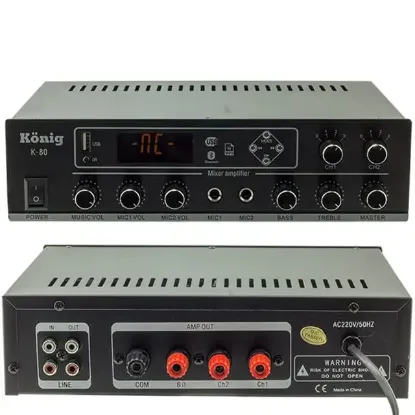 König K-80 80W USB-SD-Bluetooth Destekli 2 Bölgeli Trafolu Mixer Anfi resmi