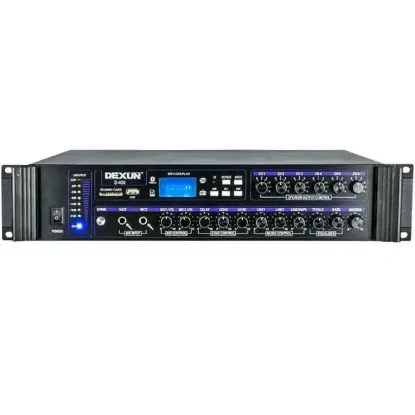 Dexun D-400 500 W USB-SD-BT 4-16 Ohm 6 Bölgeli 2 Mik. 3 Aux Giriş Trafolu Mixer Anfi resmi