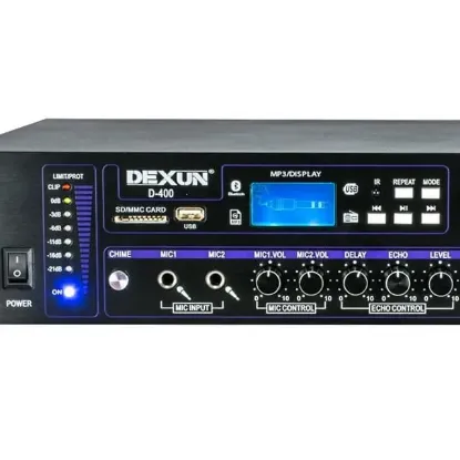 Dexun D-400 500 W USB-SD-BT 4-16 Ohm 6 Bölgeli 2 Mik. 3 Aux Giriş Trafolu Mixer Anfi resmi