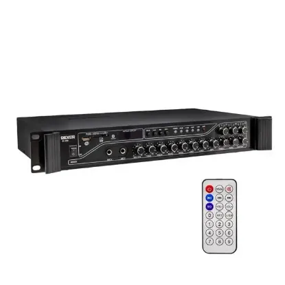Dexun D-230 250 Watt 3 Zone İki Mikrofon Girişli Hat Trafolu Anfi  Usb-Bt 4/16-70-100v resmi