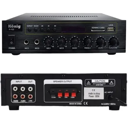 König K-100 USB-SD-Bluetooth Destekli 2 Mik. Giriş 8 Ohm 100/70v 80 Watt Trafolu Anfi resmi
