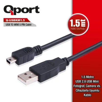 QPORT (Q-USBKM1.5) USB2.0 TO MINI USB 1.5M DATA KABLO resmi