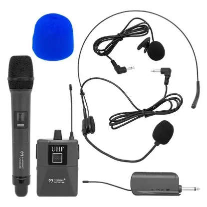 MagicVoice MV-1305YE UHF 1 EL + 1 Yaka + 1 Kafa Ekranlı Kablosuz Telsiz Mikrofon resmi